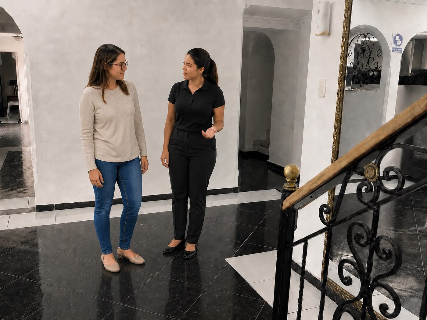 Pasillo y escalera de acceso de las instalaciones de Lotus Studio en Armenia